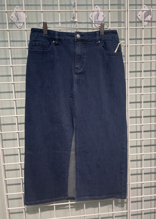 Classic Denim Midi Skirt w/ Front Slit - HQ