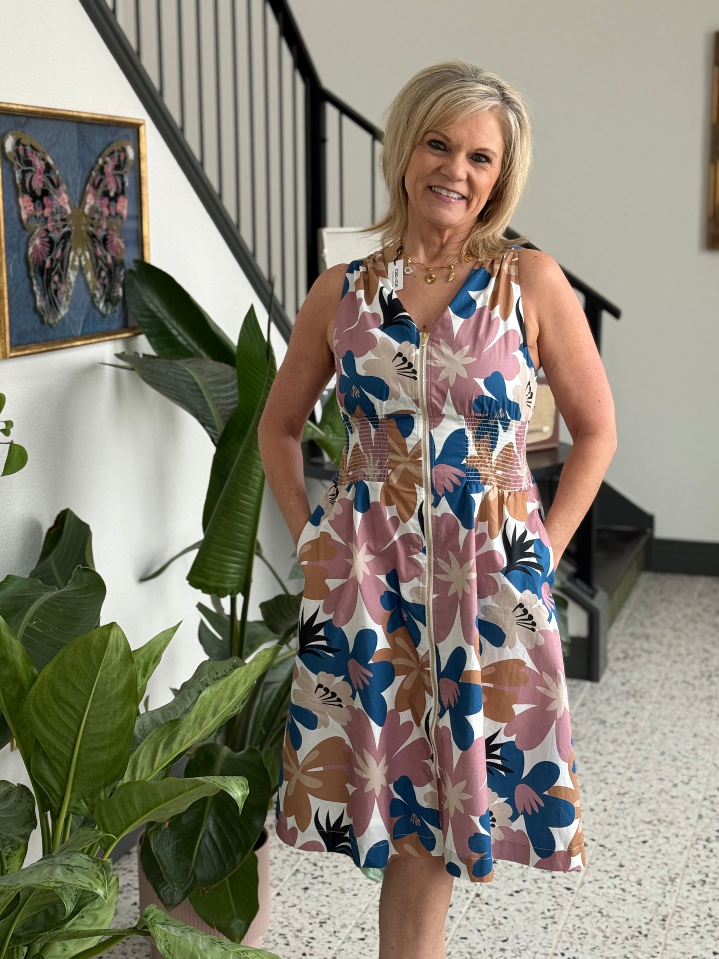 Front Zip Knee Length Dress