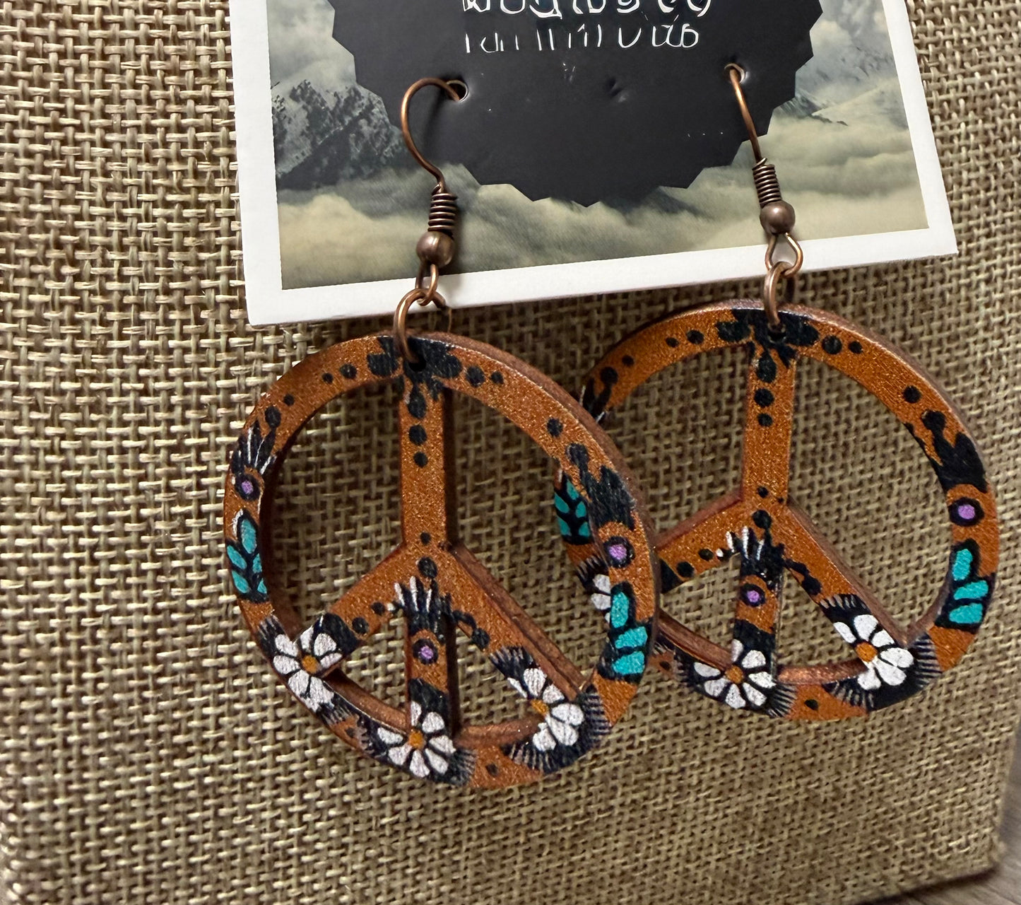 Wooden Peace Sign Earrings