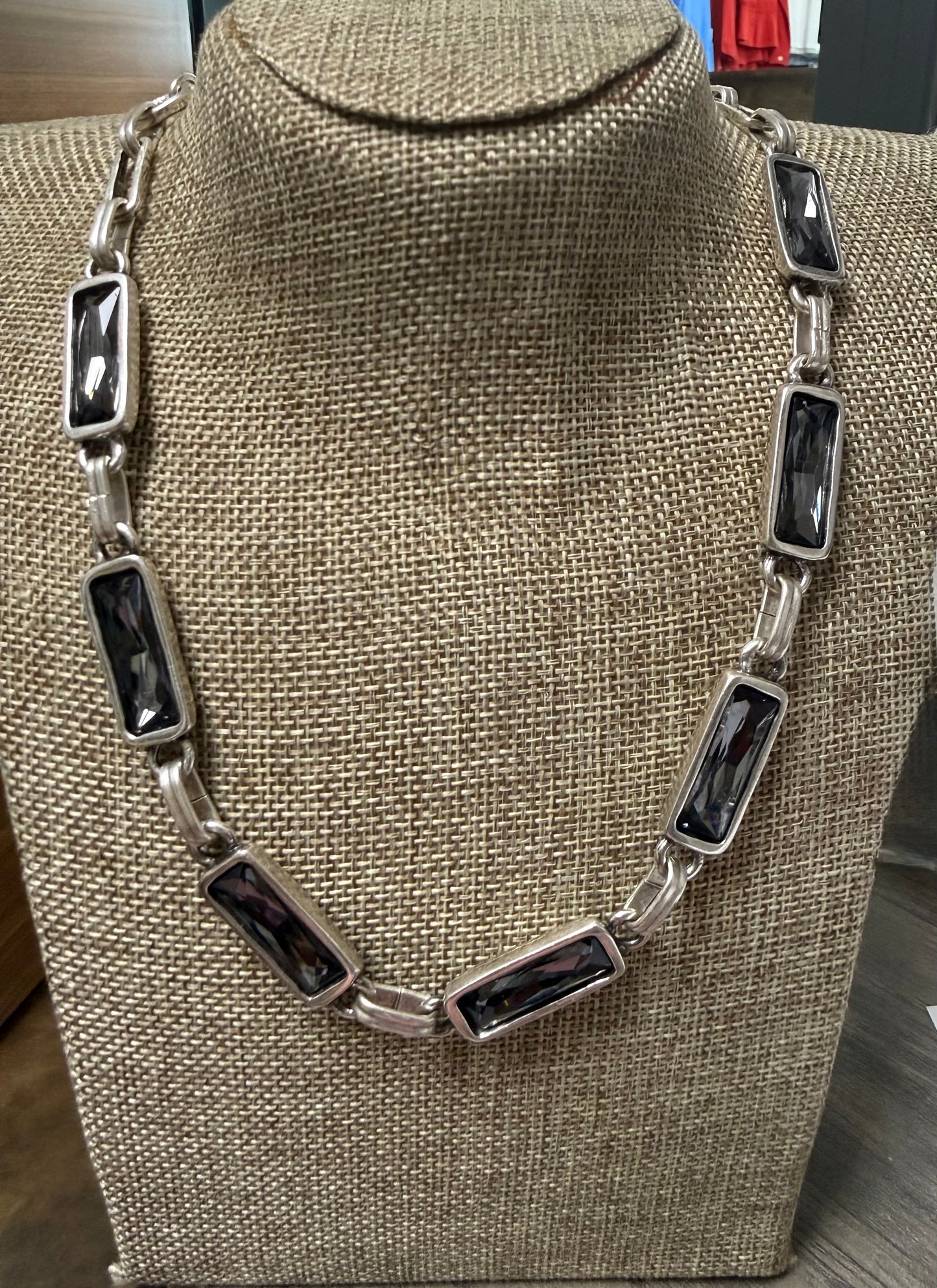 Smoky Crystal Pewter Necklace