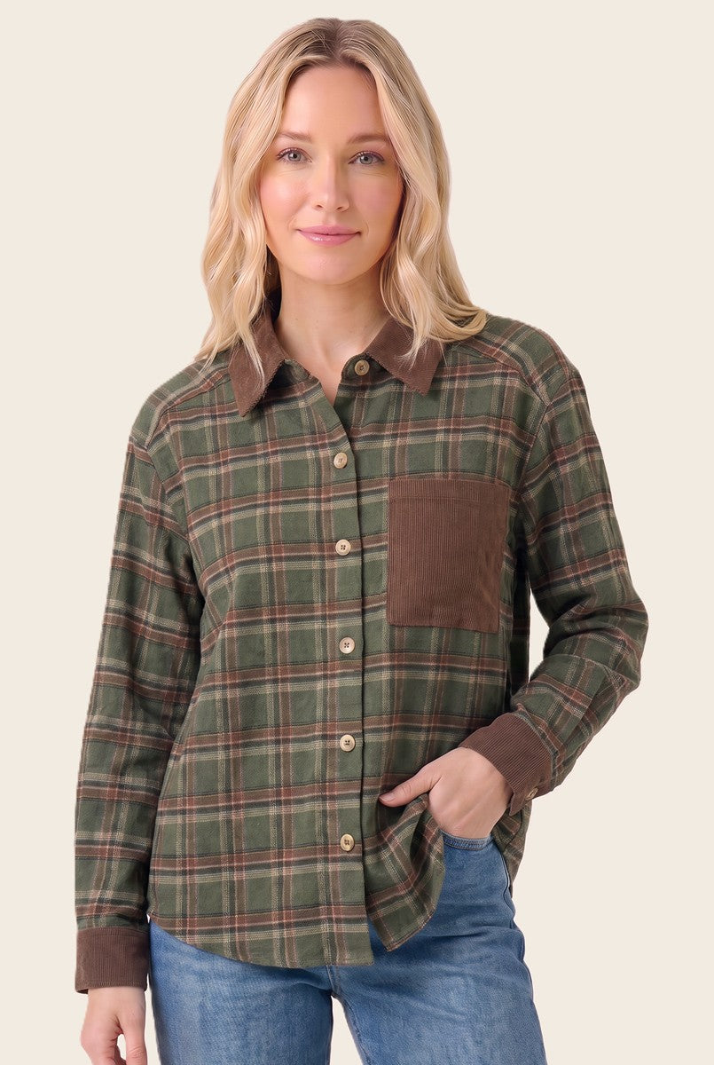 Corduroy Collar Flannel Shirt
