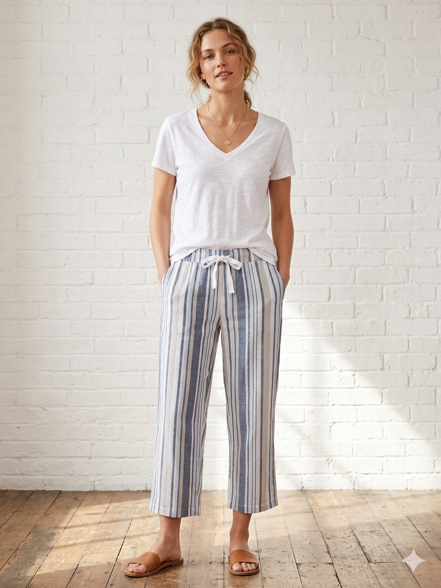 Stripe Linen Capri