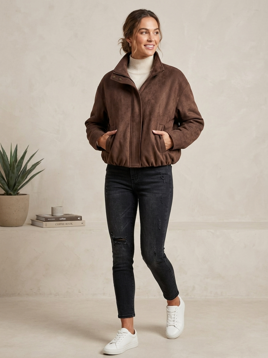 Faux Suede Bubble Jacket