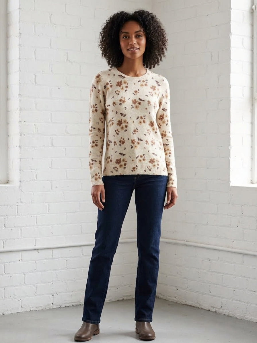 Flower Print Crew Neck Sweater