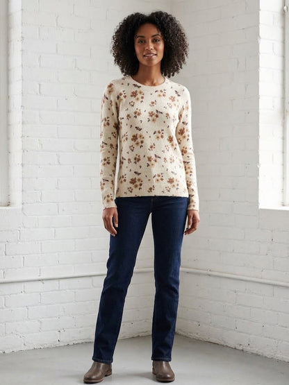 Flower Print Crew Neck Sweater