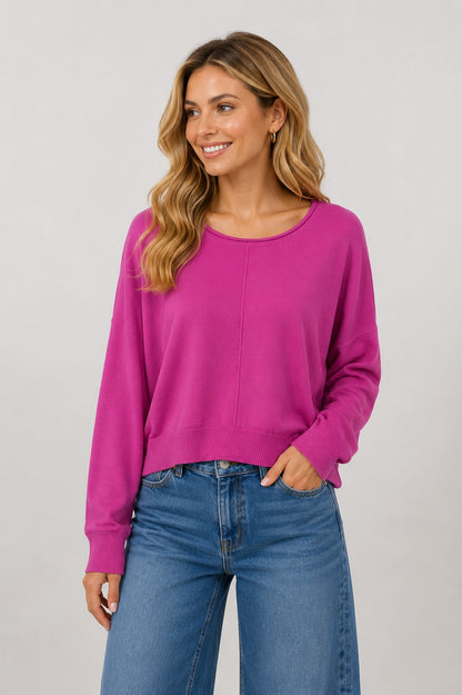 Seam Front Round Neck Pullover