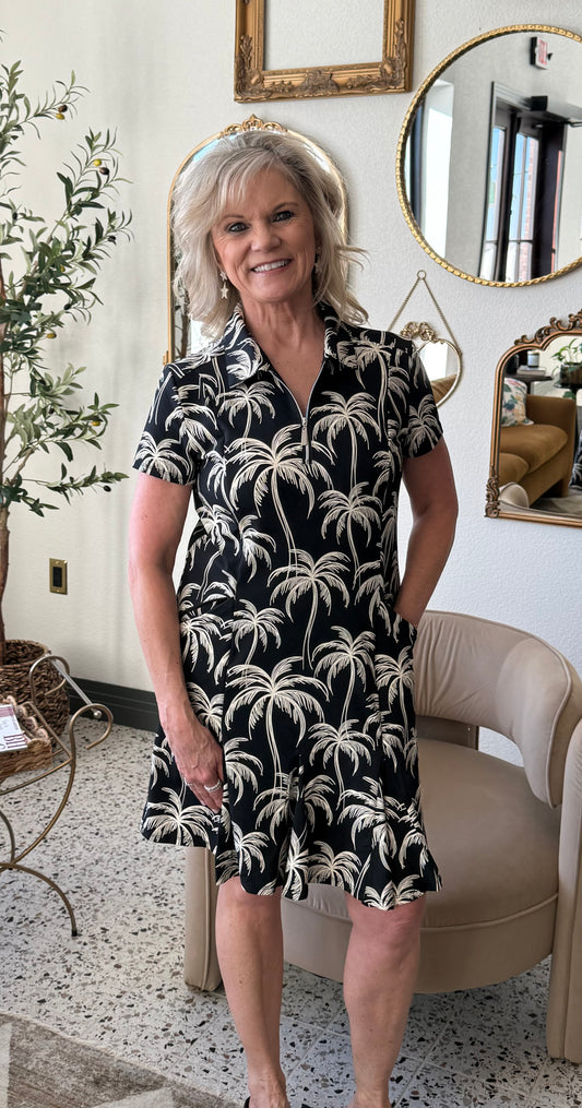 Short Sleeve Zip Ruffle Dress
