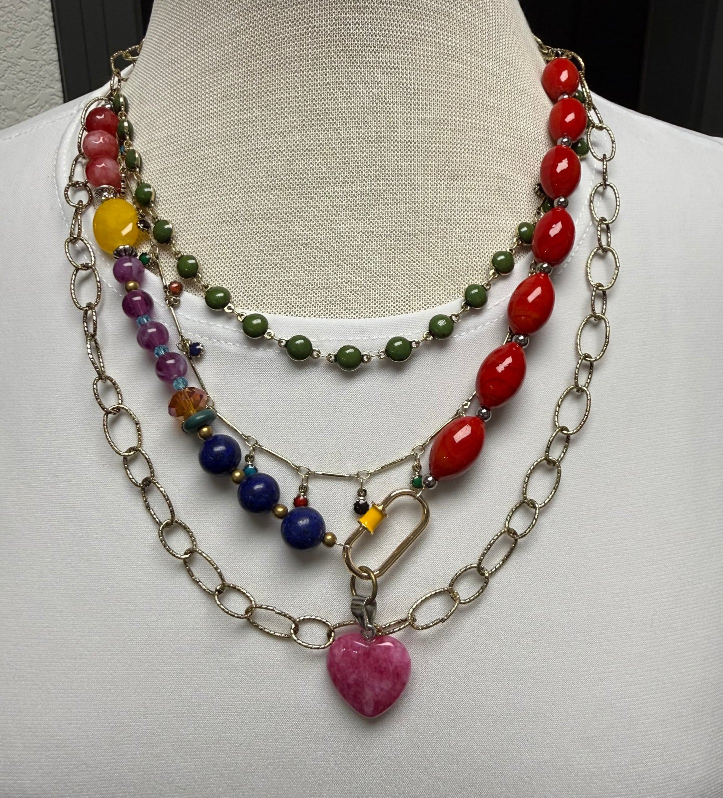 Pink Heart Layered Necklace