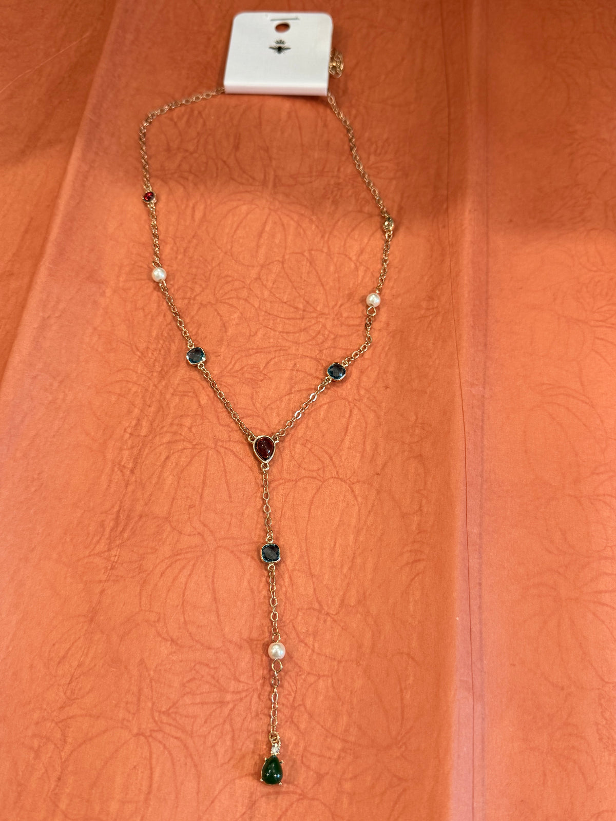 Crystal/Pearl Lariat Necklace