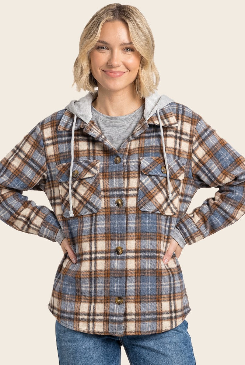 Brushed Plaid Hoodie Top