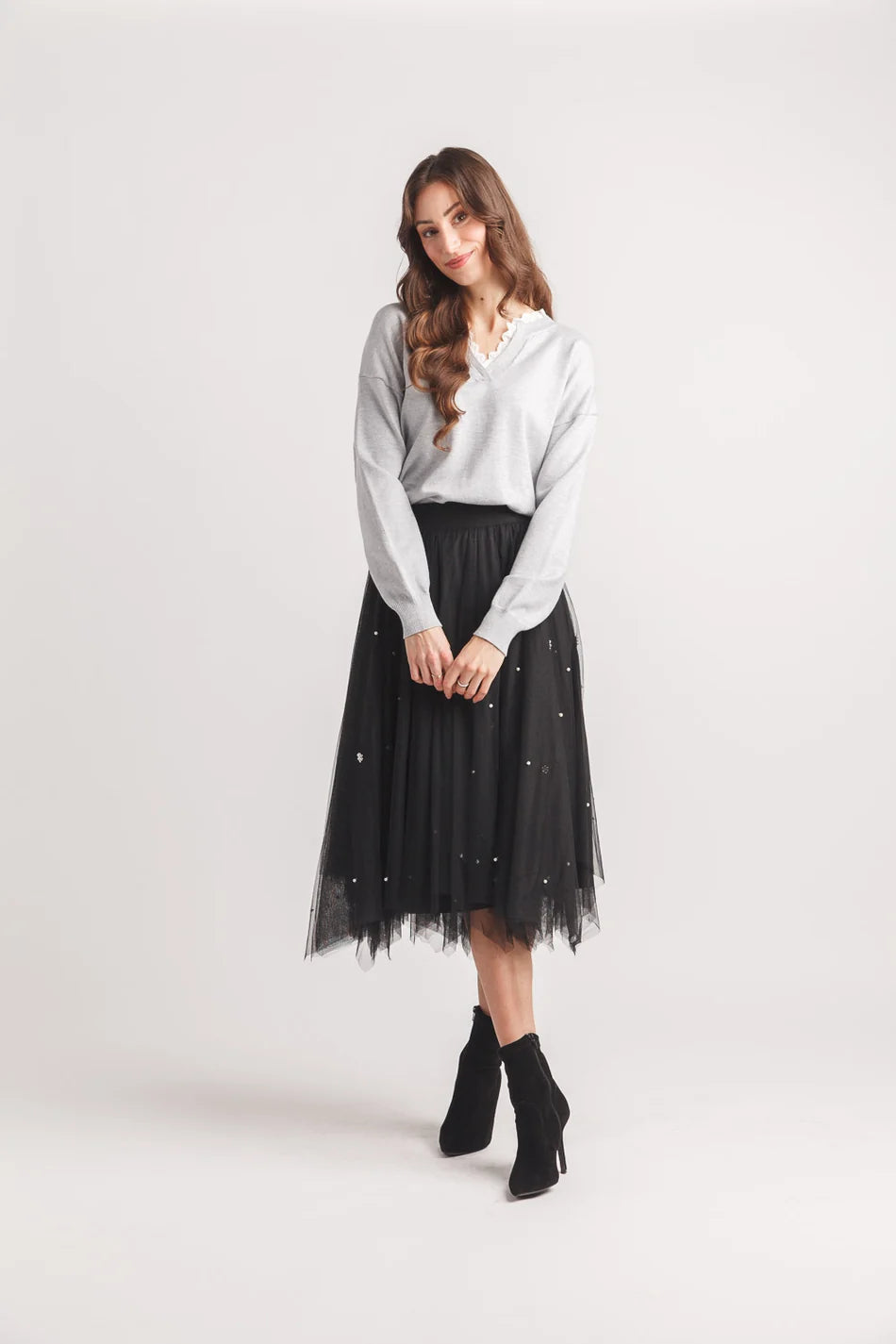 Lace Trim V Neck Sweater