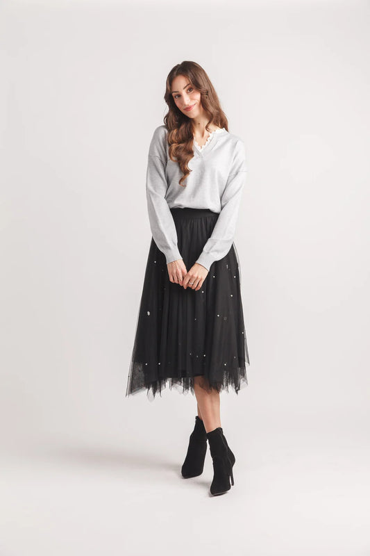 Lace Trim V Neck Sweater
