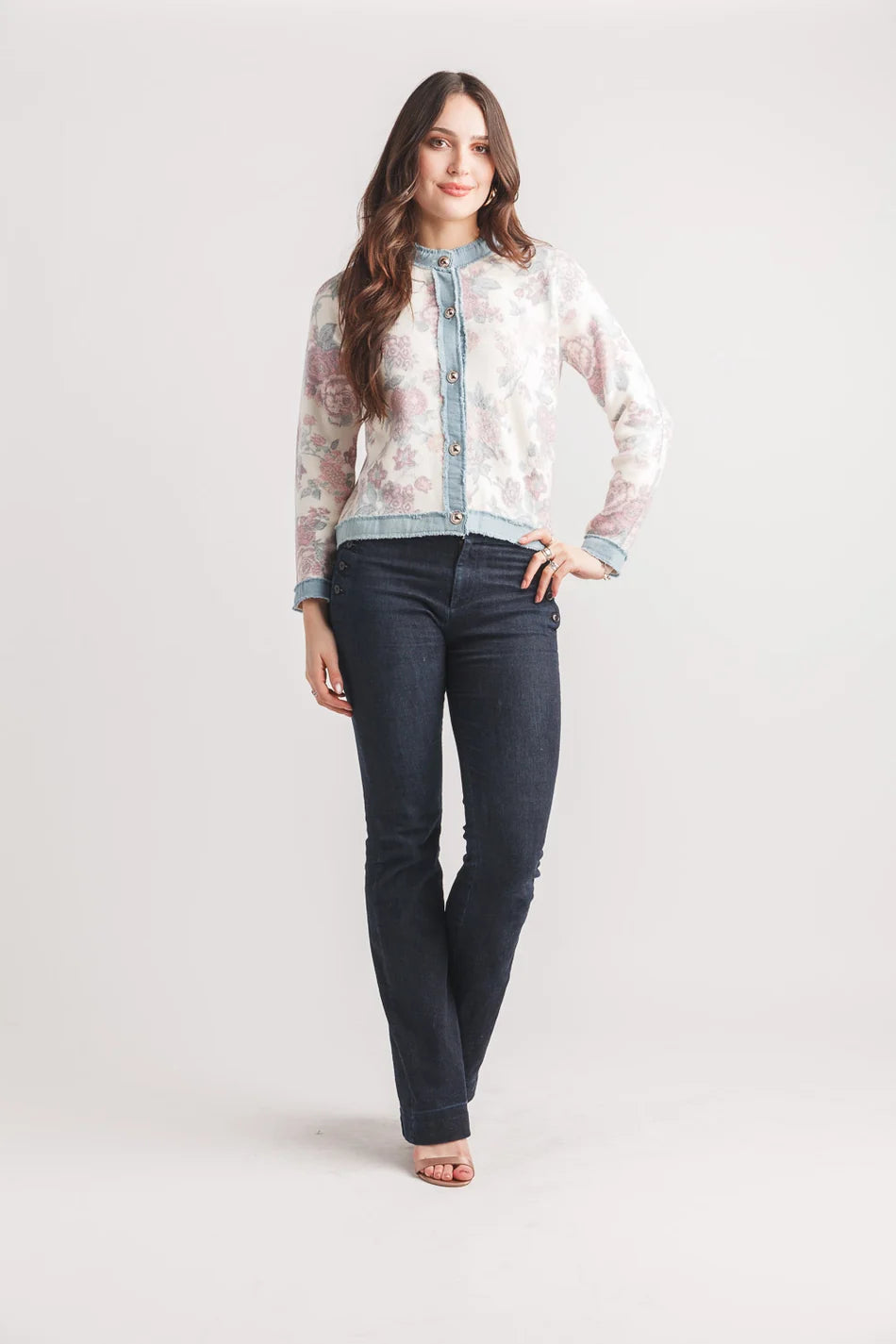 Floral Jacket W/Denim Trim