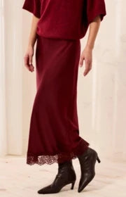 Satin Skirt W/Lace Hem