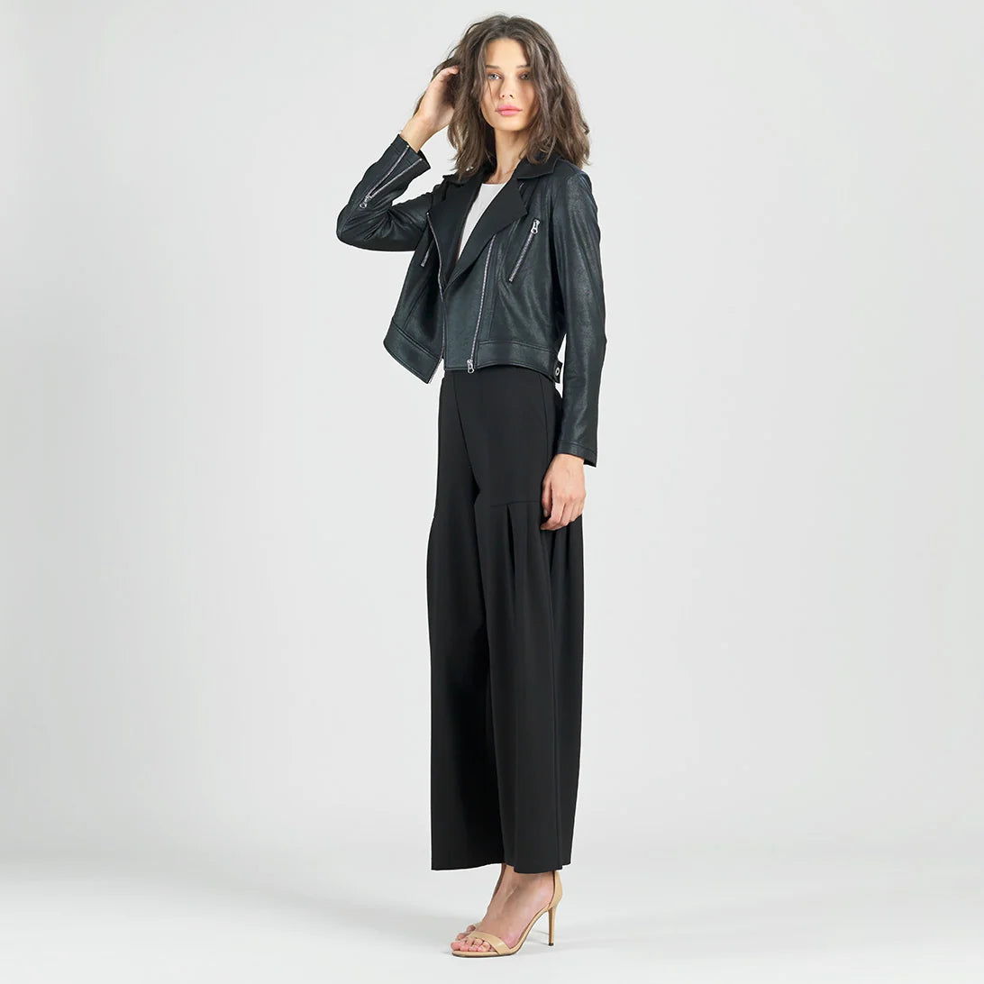 Liquid Leather Cuff Zip Jacket